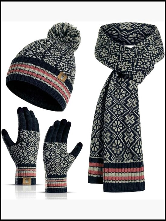 Winter Beanie Hat Long Scarf and Touchscreen Gloves 3Pieces Fleece Lined Set main image 7